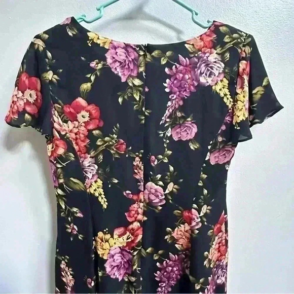 Vintage 1990s Talbots Floral Black Silk Flutter A-Line Midi Dress – Women’s 4 - Picture 10 of 13